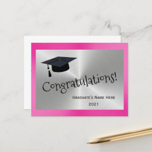 Elegant Pink Silver Congratulations Graduation Postcard