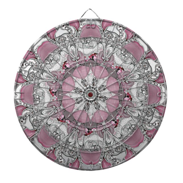 Elegant Pink Silver Decorative Dartboard (Front)
