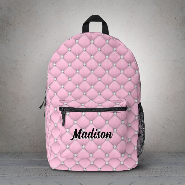 Elegant pink silver faux glitter drips monogrammed printed backpack (Creator Uploaded)