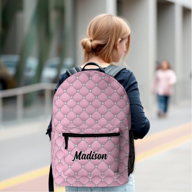 Elegant pink silver faux glitter drips monogrammed printed backpack (Creator Uploaded)