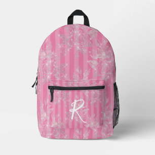 Elegant Pink & Silver Glitter Floral Personalized Printed Backpack