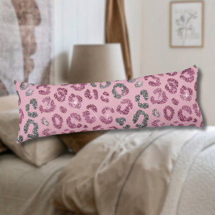 Elegant Pink Silver Glitter Leopard on Rose Gold Body Cushion