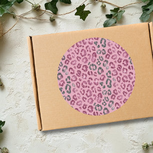 Elegant Pink Silver Glitter Leopard on Rose Gold Classic Round Sticker
