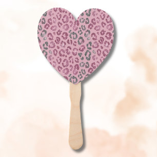 Elegant Pink Silver Glitter Leopard on Rose Gold Hand Fan