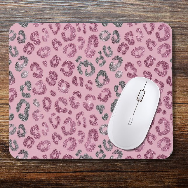 Elegant Pink Silver Glitter Leopard on Rose Gold Mouse Pad (Creator Uploaded)