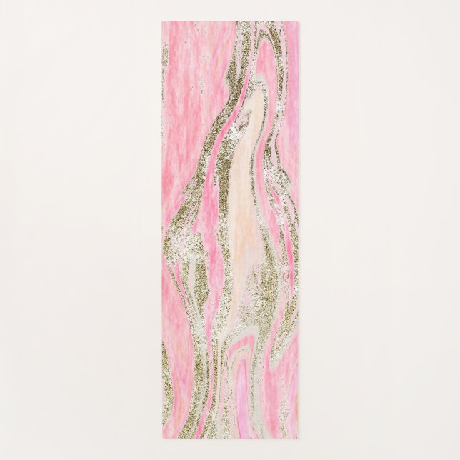 Elegant Pink Silver Glitter Marble Pattern Glam Yoga Mat (Front)