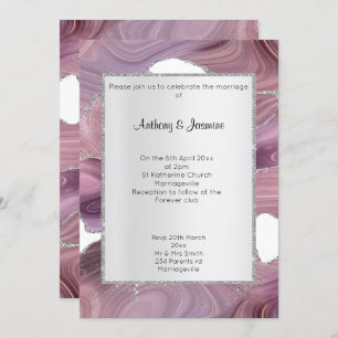ELEGANT PINK SILVER MARBLE WEDDING INVITATION