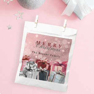 Elegant Pink Silver Wrapped Gift Boxes Christmas Favour Bags