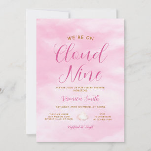 Elegant Pink Sky Cloud Nine Baby Shower Theme Invitation