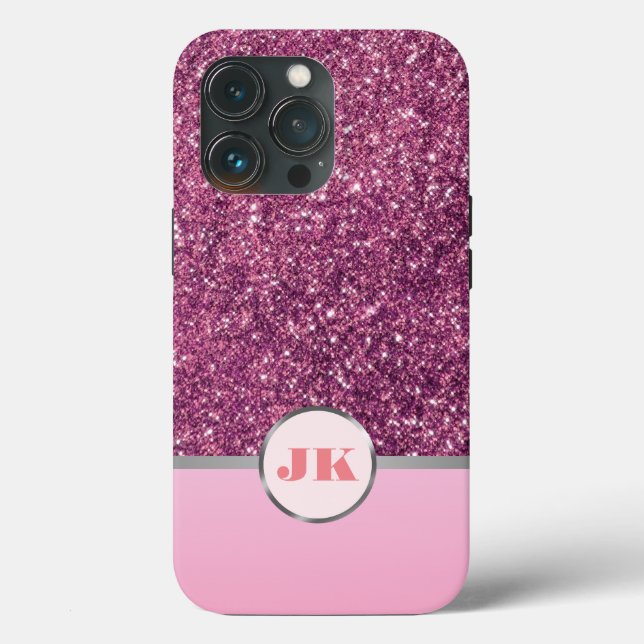 Elegant Pink Sliver Glitter Custom monogrammed Case-Mate iPhone Case (Back)