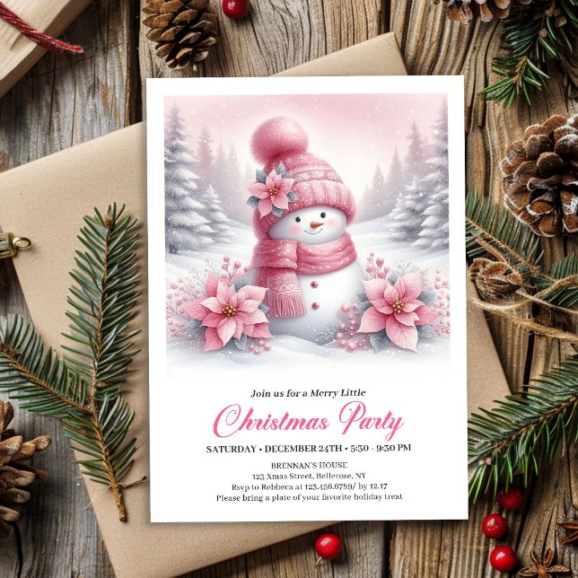 Elegant Pink Snowman Kids Christmas Invite Digital (Elegant Pink Snowman Kids Christmas Invite Digital Design)