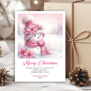 Elegant Pink Snowman Kids Digital Christmas Cards