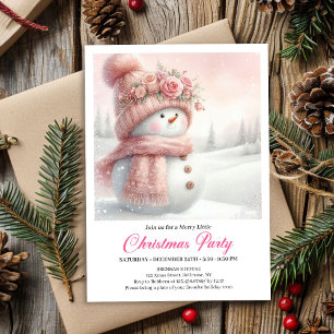 Elegant Pink Snowman Kids Editable Digital Xmas Invitation
