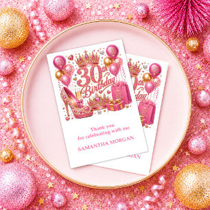 Elegant Pink Sparkle 30th Birthday Gold Thank You  Card