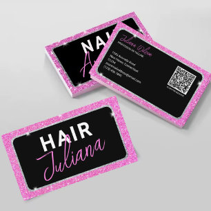 Elegant Pink Sparkle Qr Code Business Card