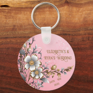 Elegant Pink Sparkle Wedding Background Key Ring
