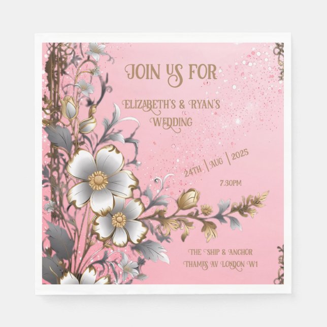 Elegant Pink Sparkle Wedding Background Napkin (Front)