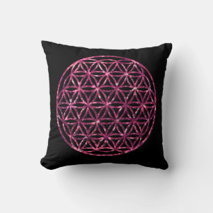 Elegant Pink Sparkling Flower Life sacred geometry Cushion