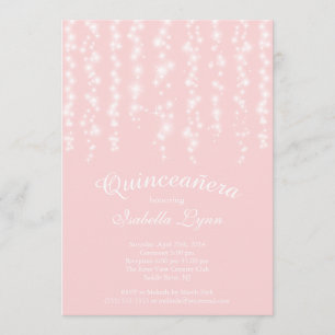 Elegant Pink Sparkling Lights Quinceañera Party Invitation