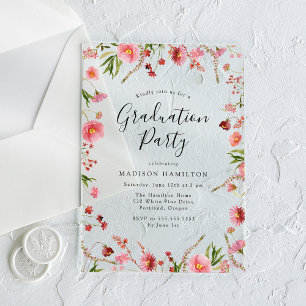 Elegant Pink Spring Floral Graduation Party Acrylic Invitations