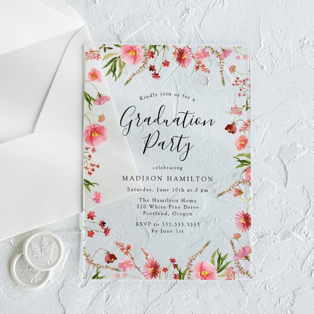 Elegant Pink Spring Floral Graduation Party Acrylic Invitations (Creator Uploaded)
