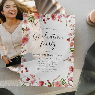 Elegant Pink Spring Floral Graduation Party Vellum Invitations