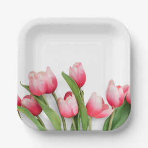 Elegant Pink Spring Tulip Floral Paper Plate