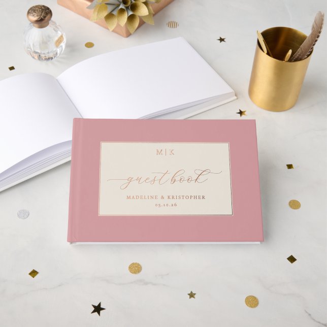 Elegant Pink Stars Guest Book (Front Open)