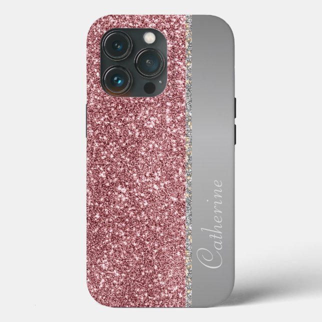 Elegant Pink Strip Glitter Custom Personalise Name Case-Mate iPhone Case (Back)