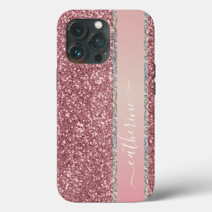 Elegant Pink Strip Glitter Custom Personalize Name iPhone 13 Pro Case