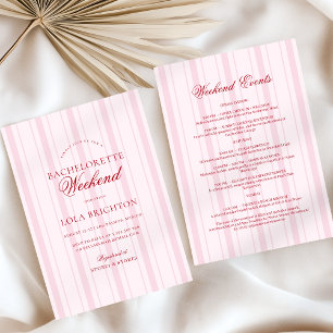 Elegant Pink Stripe Bachelorette Weekend Itinerary Invitation