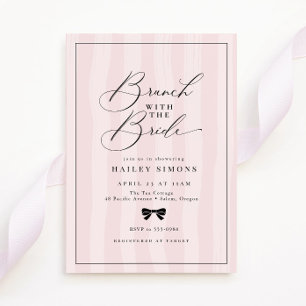 Elegant Pink Stripe Black Bow Bridal Shower Brunch Invitation