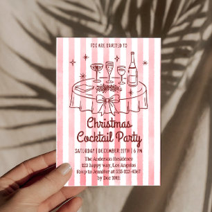 Elegant Pink Striped Christmas Cocktail Party Invitation
