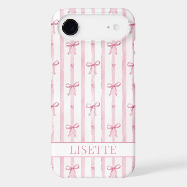 Elegant Pink Striped Coquette Bows Monogrammed (Back)