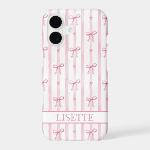 Elegant Pink Striped Coquette Bows Monogrammed