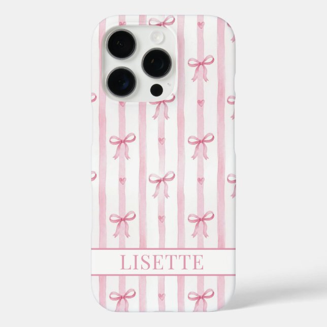 Elegant Pink Striped Coquette Bows Monogrammed Case-Mate iPhone Case (Back)