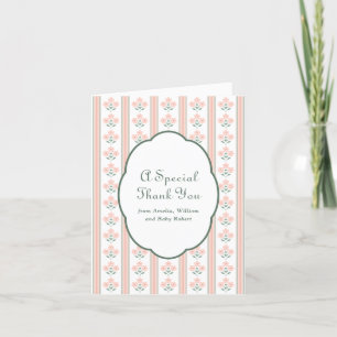Elegant Pink Striped Flowers Baby Shower Thank You Card