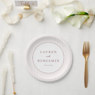 Elegant Pink Striped Invitations Paper Plate