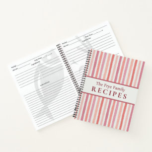 Elegant Pink Striped Personalized Family Recipe Notebook