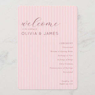 Elegant Pink Striped Wedding Ceremony Schedule Programme