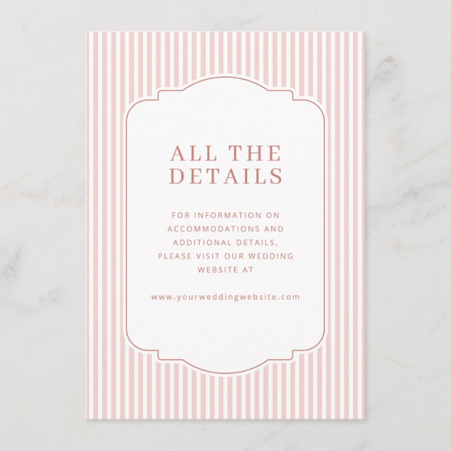 Elegant Pink Striped Wedding Details Enclosure Card (Front)
