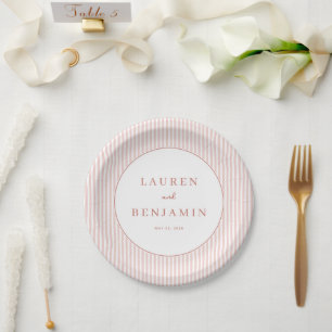Elegant Pink Striped Wedding Invitation Paper Plate
