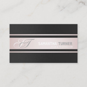 Elegant Pink Stripes Black Professional Monogram Business Card