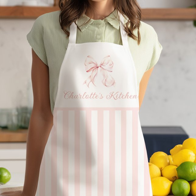 Elegant Pink Stripes Bow Apron (Creator Uploaded)