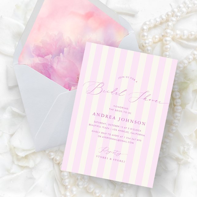 Elegant pink stripes bridal shower invitation (Creator Uploaded)