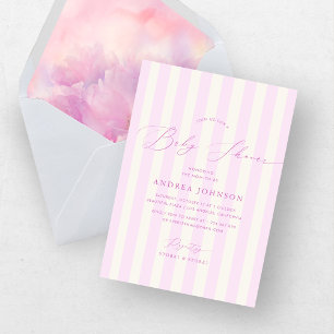 Elegant pink stripes girl baby shower invitation