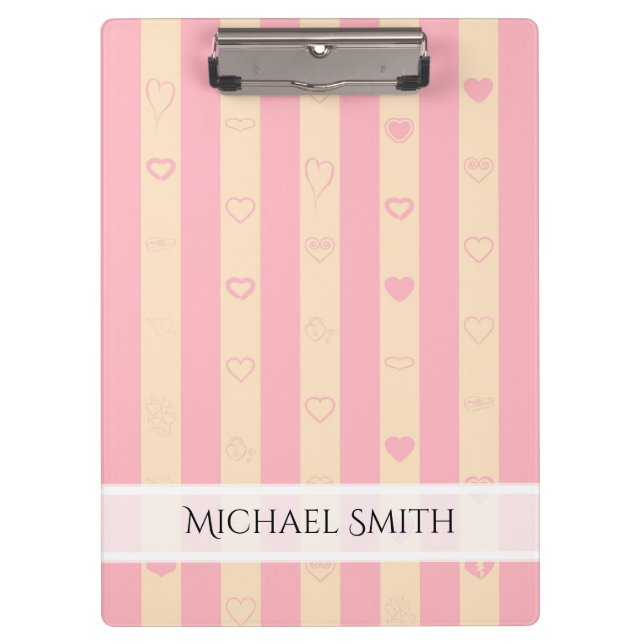 Elegant Pink Stripes Modern Heart Pattern Clipboard (Front)