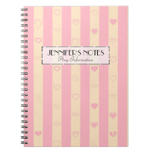 Elegant Pink Stripes Modern Heart Pattern Spiral Notebook