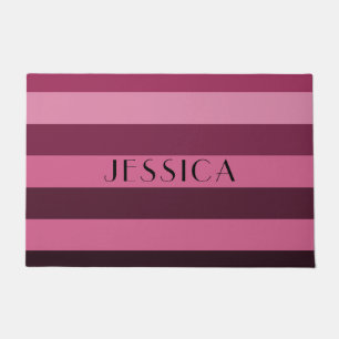 Elegant Pink Stripes Name  Doormat