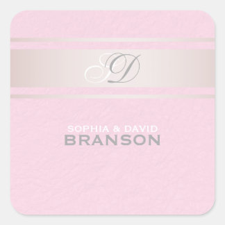 Elegant Pink Stripes Pink Textured Monogram Square Sticker